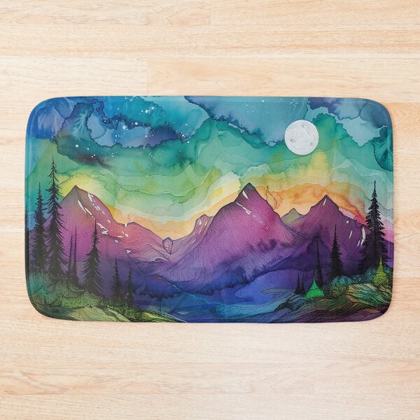 Item preview, Blue and purple Abstract alcohol ink mountain range with northern lights  designed and sold by Inktown.