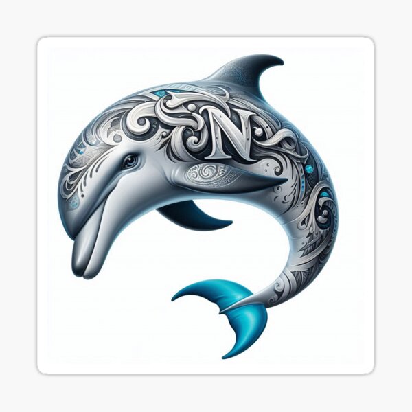animated tattoo dolphin, tribal art, funny t shirt, joke sticker art, cute animal sticker, cooking, Sticker