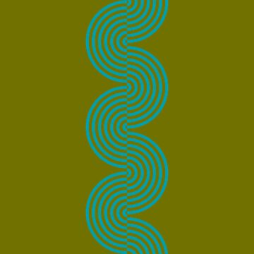 Artwork thumbnail, groovy minimalist pattern: aqua waves on olive by VrijFormaat
