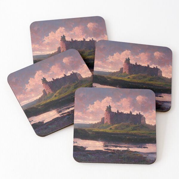 Item preview, Scottish Castle Painting Overlooking Grass Heather River designed and sold by ZGigerBarker.