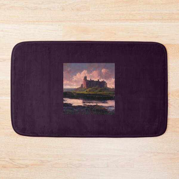 Item preview, Scottish Castle Painting Overlooking Grass Heather River designed and sold by ZGigerBarker.