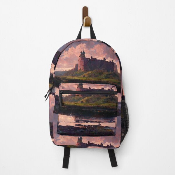 Item preview, Scottish Castle Painting Overlooking Grass Heather River designed and sold by ZGigerBarker.