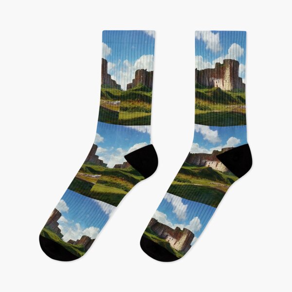 Item preview, Scottish Castle Painting Overlooking Grass Embankment Meadow River designed and sold by ZGigerBarker.