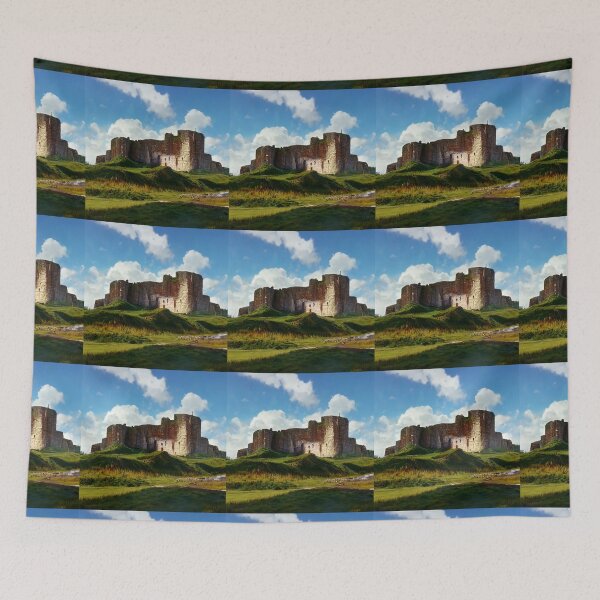 Item preview, Scottish Castle Painting Overlooking Grass Embankment Meadow River designed and sold by ZGigerBarker.
