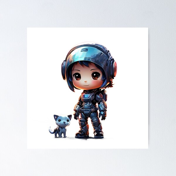 Item preview, Chibi robot with space dog in outer space designed and sold by primetimereign.