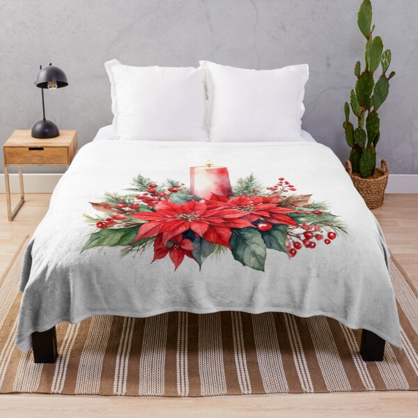 Item preview, Watercolor Christmas Candle, Red Poinsettia designed and sold by silviaol.