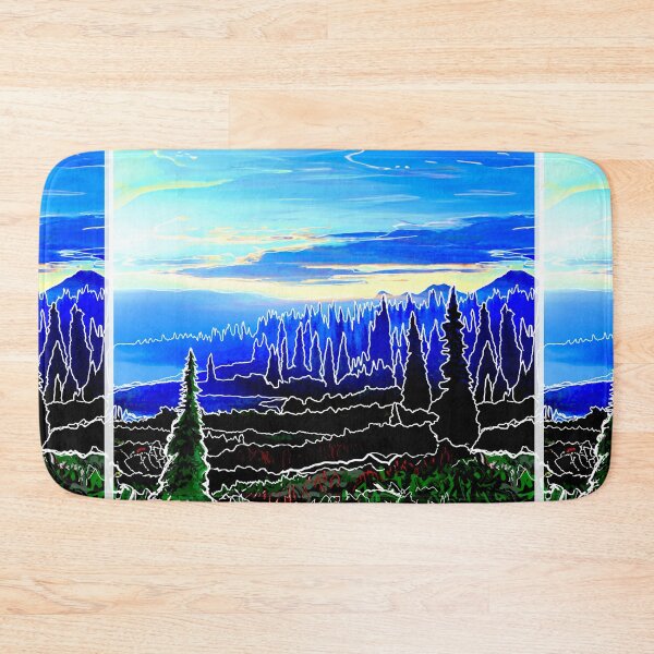 Item preview, Batik style mountain landscape evergreen trees art design designed and sold by AuroraXGreen.