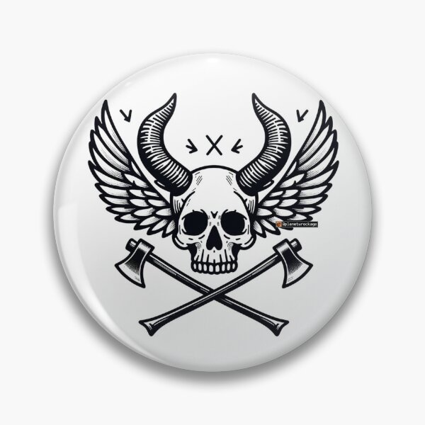 Artikelvorschau, Gehörnter Totenkopf mit Äxten entworfen und verkauft von planetwrockage.