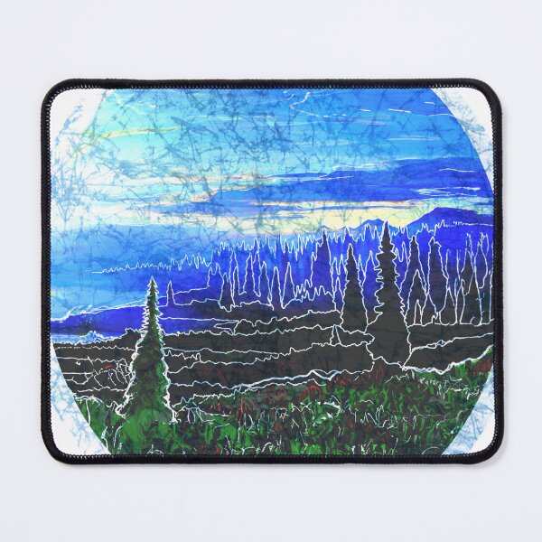 Item preview, Batik style hiking mountain landscape evergreen trees nature designed and sold by AuroraXGreen.