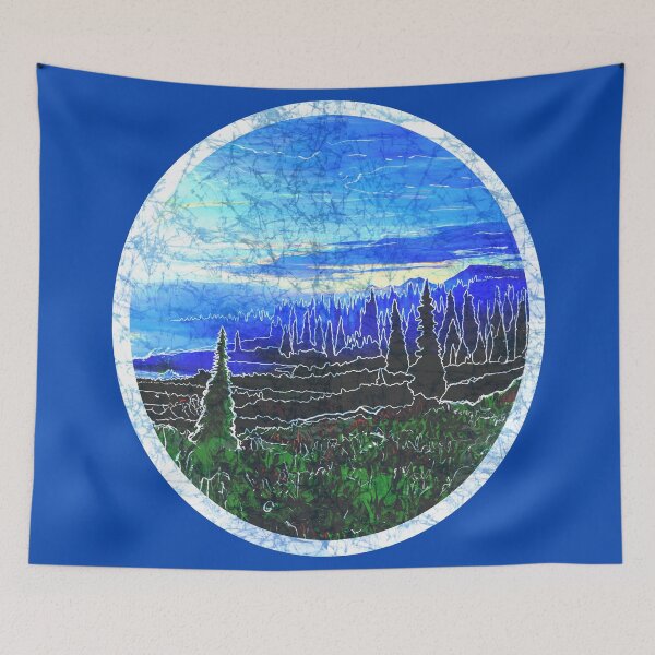 Item preview, Batik style hiking mountain landscape evergreen trees nature designed and sold by AuroraXGreen.