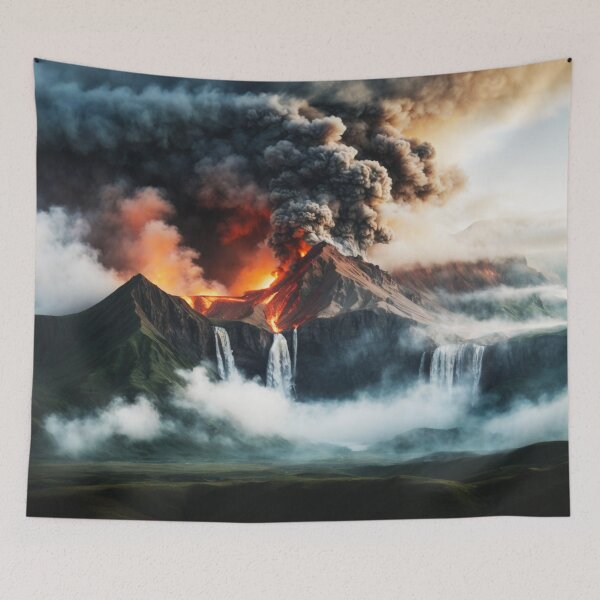 Item preview, Iceland Volcano Calm Smoking Burning Waterfalls designed and sold by SassyArtistry.
