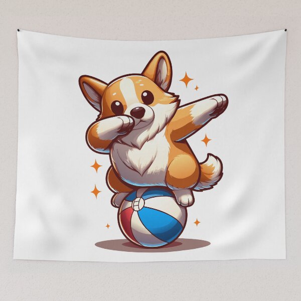 Item preview, Corgi Dabbing on a Beach Ball - Cute Cartoon Dog Art designed and sold by Designowner.
