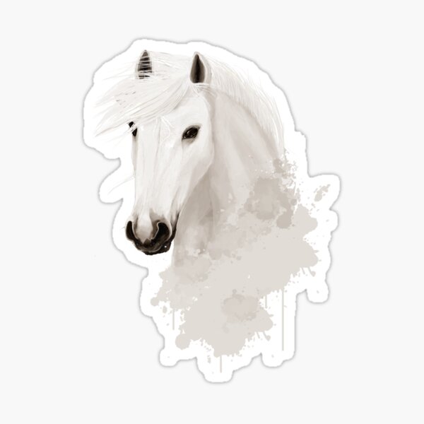 White Horse. Watercolor. Sticker