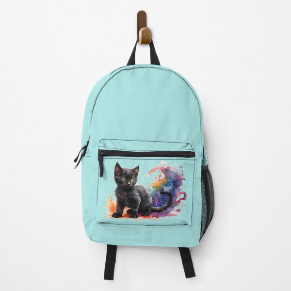 Item preview, a black kitten with colorful colors - light blue background designed and sold by Rose Design & Photos.