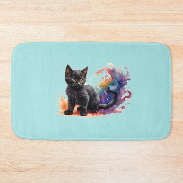 Item preview, a black kitten with colorful colors - light blue background designed and sold by Rose Design & Photos.