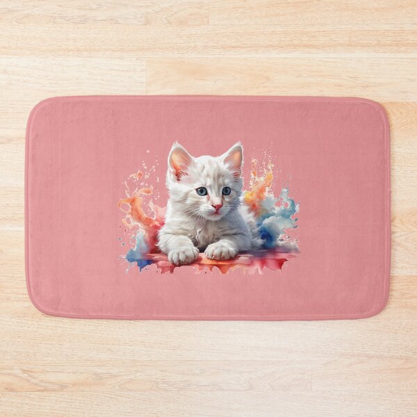 Item preview, a white kitten with colorful colors - light red background designed and sold by Rose Design & Photos.