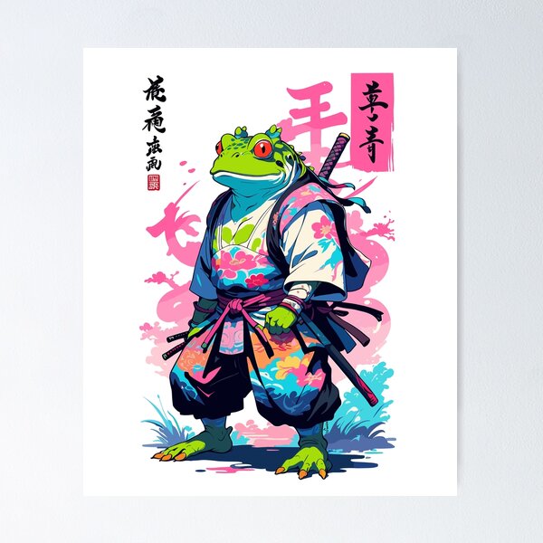 Item preview, Samurai Frog Aesthetic Vaporwave Style Japan designed and sold by LuminOrb.