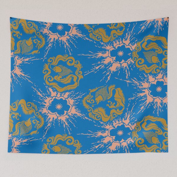 Item preview, Dragons and splattering cherry blossoms - Japanese seamless vintage pattern, design for spring and o-hanami time designed and sold by Japan Design Prints.
