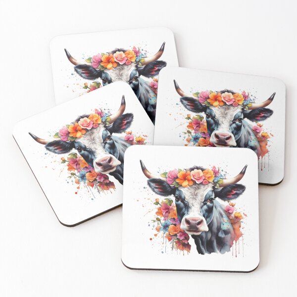 Item preview, a cow with flower wreath - white background designed and sold by Rose Design & Photos.