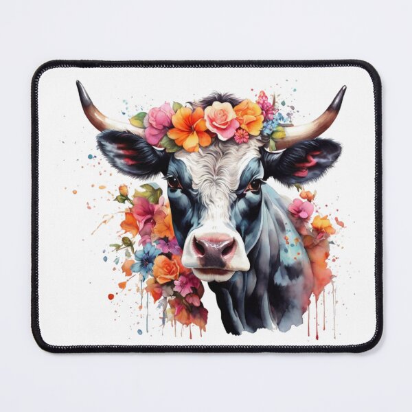 Item preview, a cow with flower wreath - white background designed and sold by Rose Design & Photos.