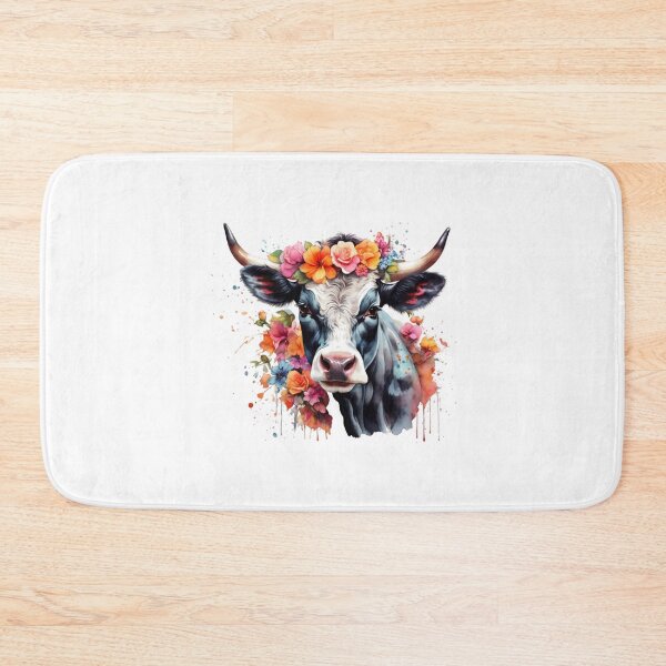 Item preview, a cow with flower wreath - white background designed and sold by Rose Design & Photos.