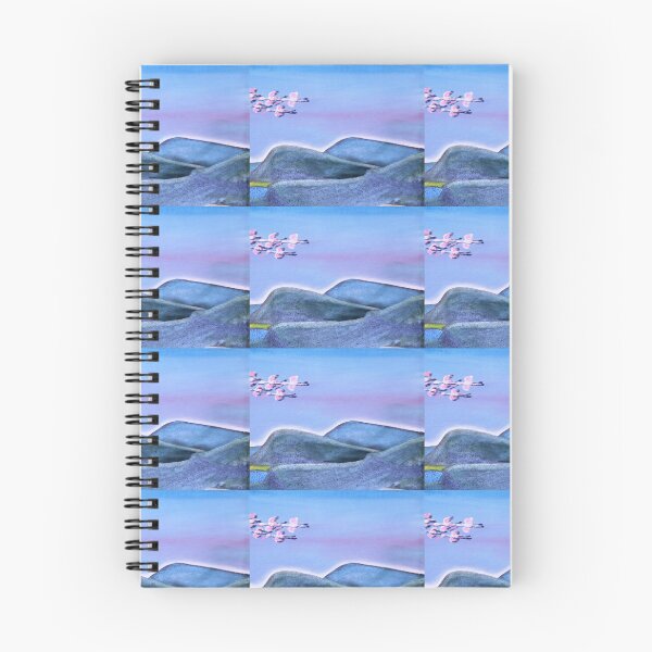 Item preview, Gregarious Flamingos flying over hills and lake designed and sold by annenambiro.