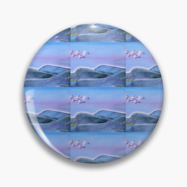 Item preview, Gregarious Flamingos flying over hills and lake designed and sold by annenambiro.