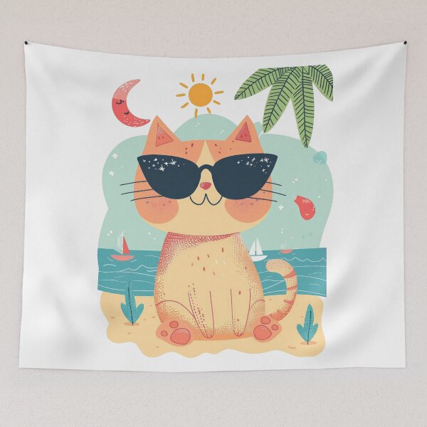 Item preview, cat relax on the beach designed and sold by Ladidia.