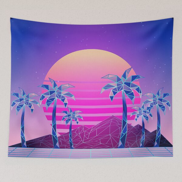 Item preview, Vaporwave low poly Palm trees and mountains designed and sold by AnnArtshock.