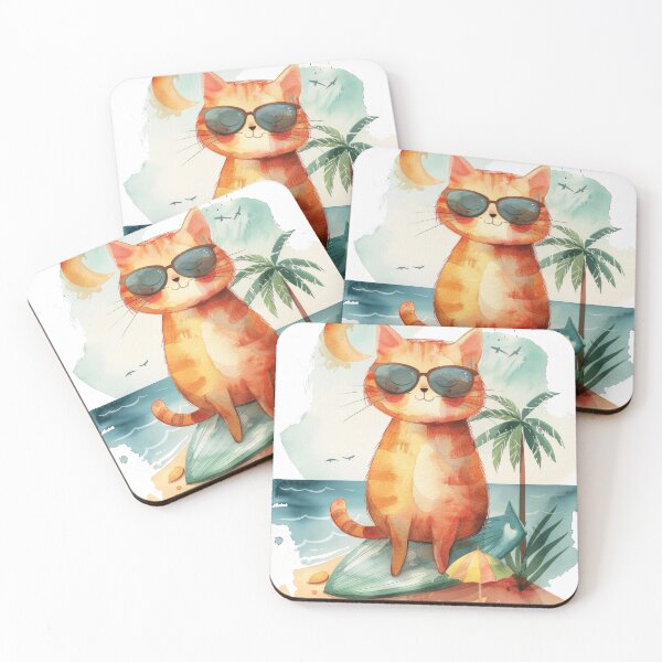 Item preview, watercolor cat on the beach designed and sold by Ladidia.