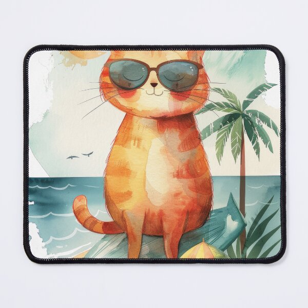Item preview, watercolor cat on the beach designed and sold by Ladidia.