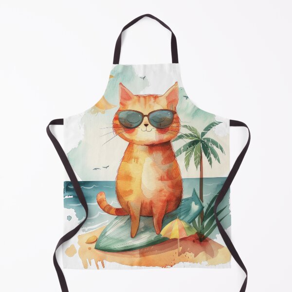 Item preview, watercolor cat on the beach designed and sold by Ladidia.