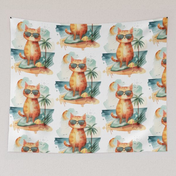 Item preview, watercolor cat on the beach designed and sold by Ladidia.