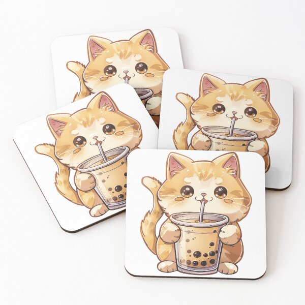 Item preview, Cute Kawaii Cat Drinking Boba Milk Tea  Japanese Kitty designed and sold by BerraART.