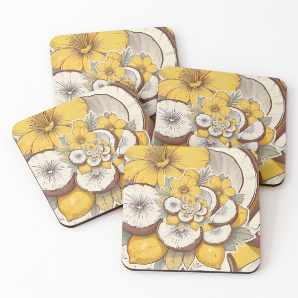 Item preview, Lemon coconut and retro yellow flowers designed and sold by Hen-C-Art.