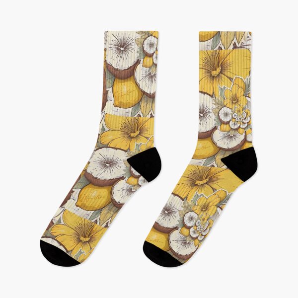 Item preview, Lemon coconut and retro yellow flowers designed and sold by Hen-C-Art.