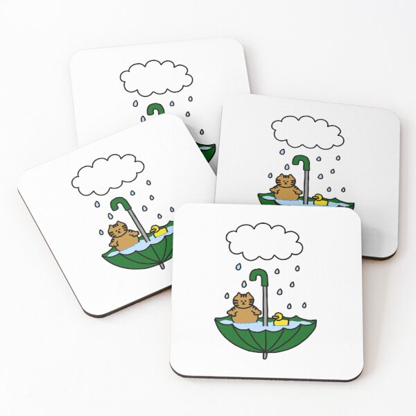 Artikelvorschau, eine Katze und eine Ente im Regenschirm an einem regnerischen Tag entworfen und verkauft von superbaechoo.