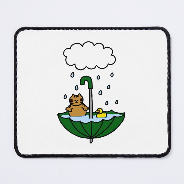 Artikelvorschau, eine Katze und eine Ente im Regenschirm an einem regnerischen Tag entworfen und verkauft von superbaechoo.