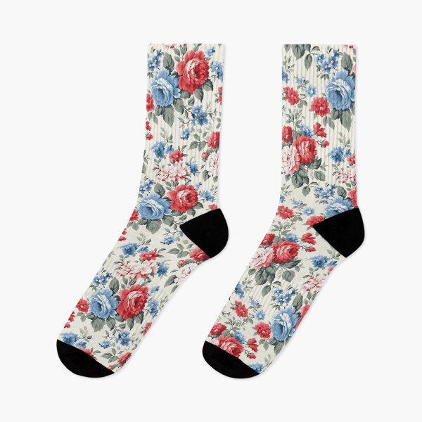 Item preview, Blue,red, white.Vintage flowers,shabby,rustic,roses,summer pattern  designed and sold by MariaMarinova.