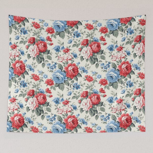 Item preview, Blue,red, white.Vintage flowers,shabby,rustic,roses,summer pattern  designed and sold by MariaMarinova.