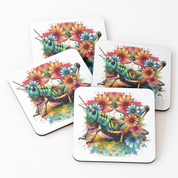 Item preview, A beautiful grasshopper with various colorful leaves and flowers around designed and sold by Marcoshop10.