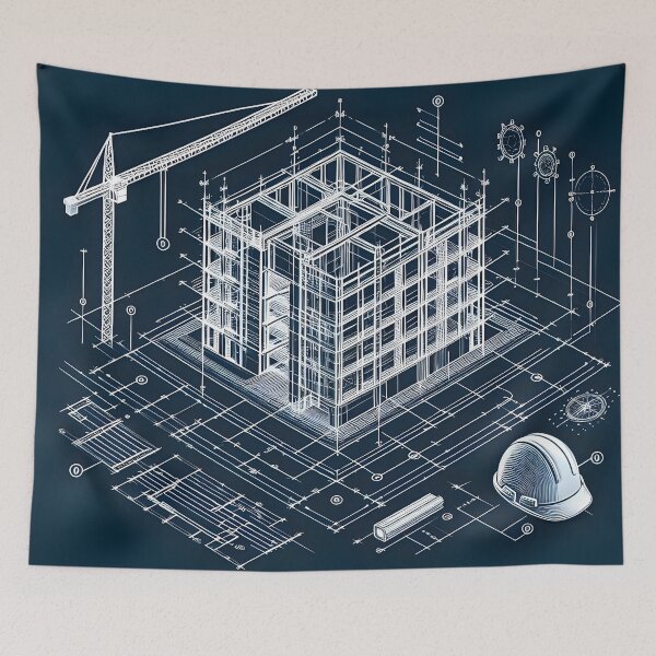 Item preview, Architectural Blueprint Art | Digital Construction Design | Engineering Blueprints | Modern Building Plans designed and sold by PandaTShirtShop.