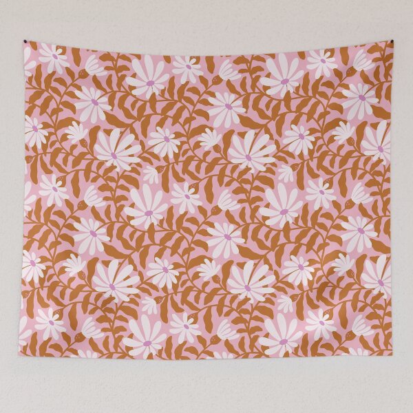 Item preview, Bold Groovy Trailing Flowers - Brown, Pink and White designed and sold by Muxune.