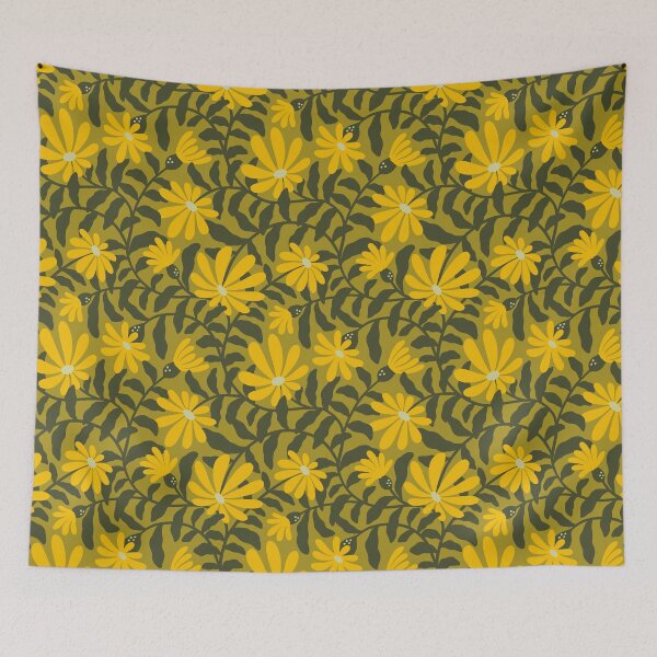 Item preview, Bold groovy trailing flowers – ochre and yellow designed and sold by Muxune.