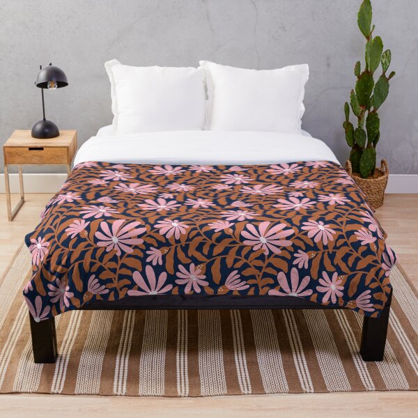 Item preview, Bold groovy trailing flowers – brown, navy blue and pink  designed and sold by Muxune.