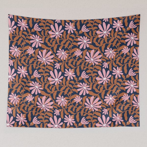 Item preview, Bold groovy trailing flowers – brown, navy blue and pink  designed and sold by Muxune.