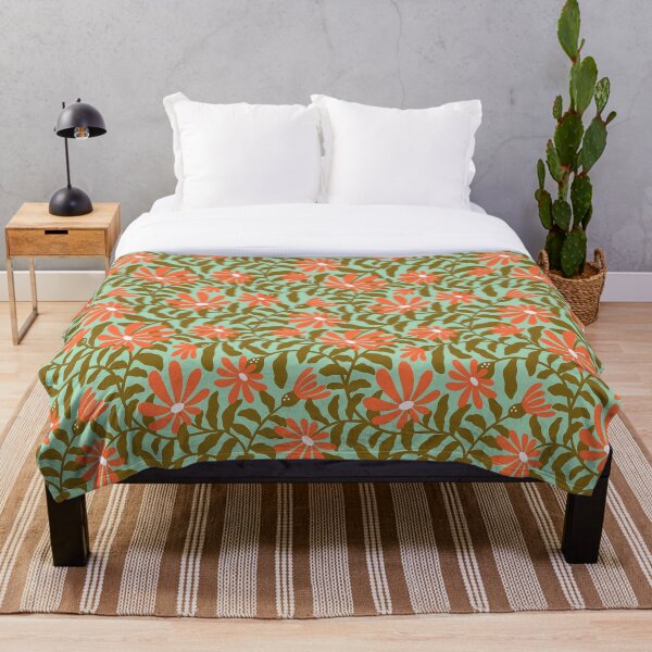 Item preview, Bold groovy trailing flowers – green and orange red designed and sold by Muxune.