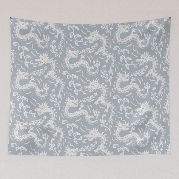 Item preview, Japanese dragons block print light blue - year of the dragon 2024  designed and sold by Muxune.