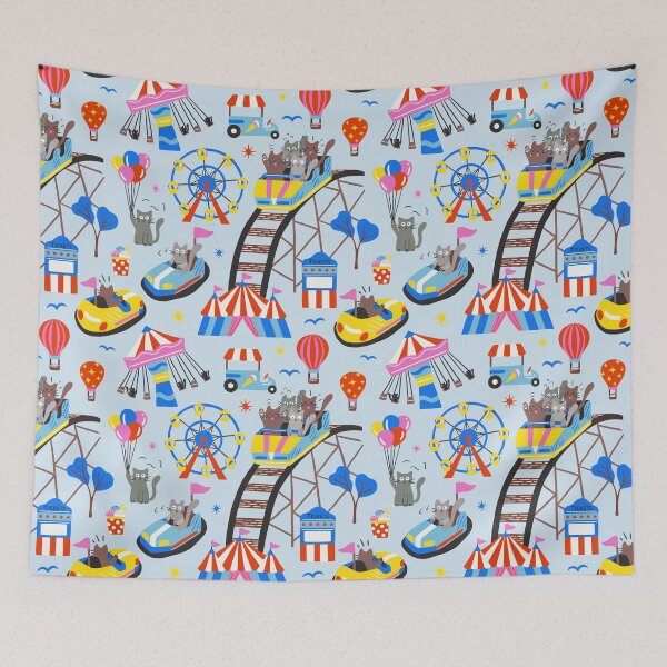 Item preview, Cats at the funfair - blue, red, pink and yellow designed and sold by Muxune.