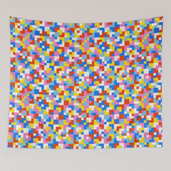 Item preview, Pixelated checkerboard - small random check pattern - blue, red, yellow, pink and white designed and sold by Muxune.